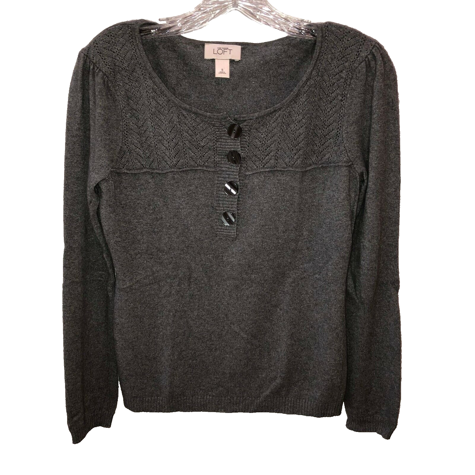 Ann Taylor LOFT Womens Small Gray Long Sleeve 1/4 Button