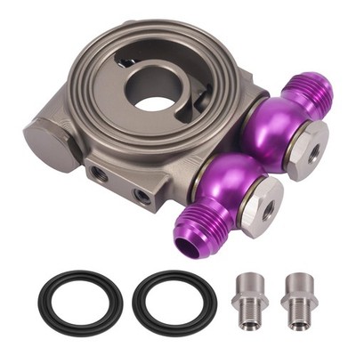 360° Rotatable Oil Filter Adapter M20 3/4-16 Aluminum Thermostat AN10 Ports Gold