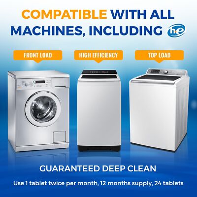 Bastion Washing Machine Cleaner, Deodorizer, & Descaler - 24 pack