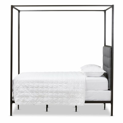 Baxton Studio Eleanor Canopy Queen Bed, Gray, Queen