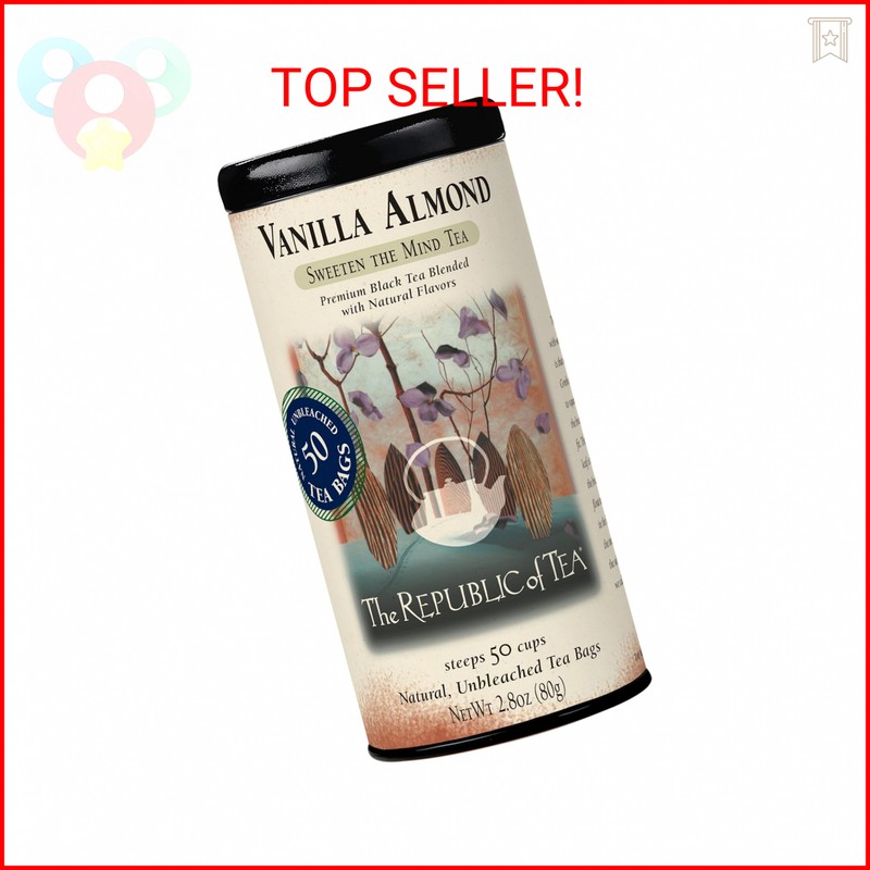 &mdash; Vanilla Almond Black Tea Tin, 50 Tea Bags, Naturally Caf