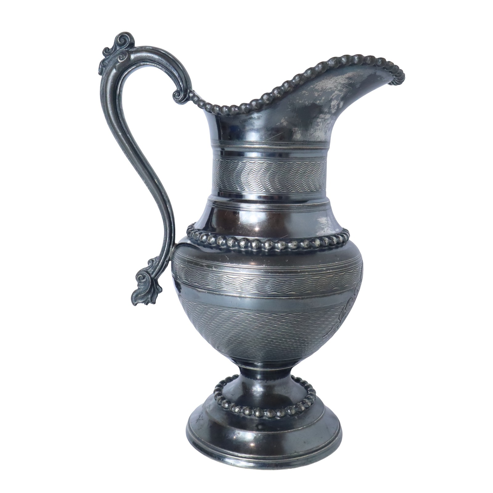 Antique 1861 Meriden Britannia Silver Plate Pitcher Engraved Floral 19th Century