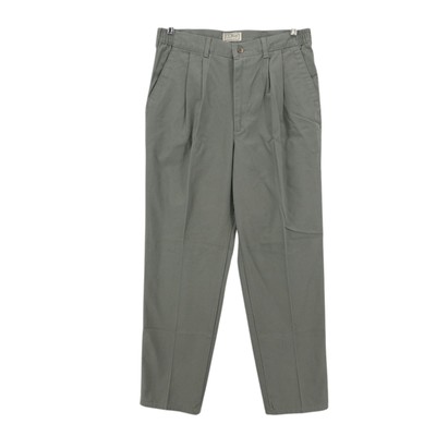 LL BEAN Vintage Pleated Pants MADE IN USA Olive Gray Men's 100% Cotton 34x30