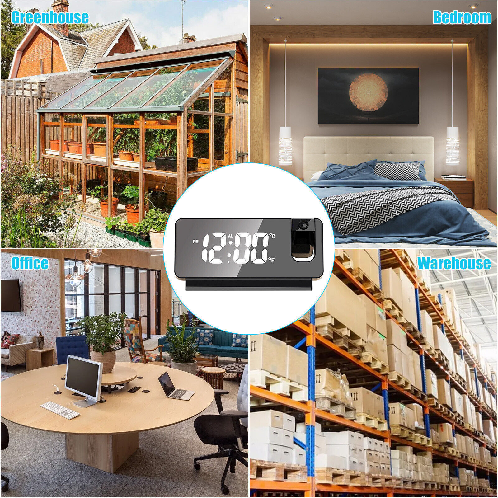 3D Projection Alarm Clock LED Mirror Home Bedroom Office Desktop Table Ceiling