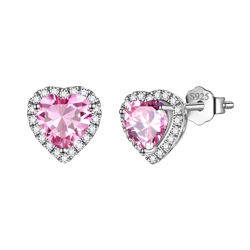 Pink Heart Earrings Women October Birthstone Earrings Tourmaline CZ 925 Sterling