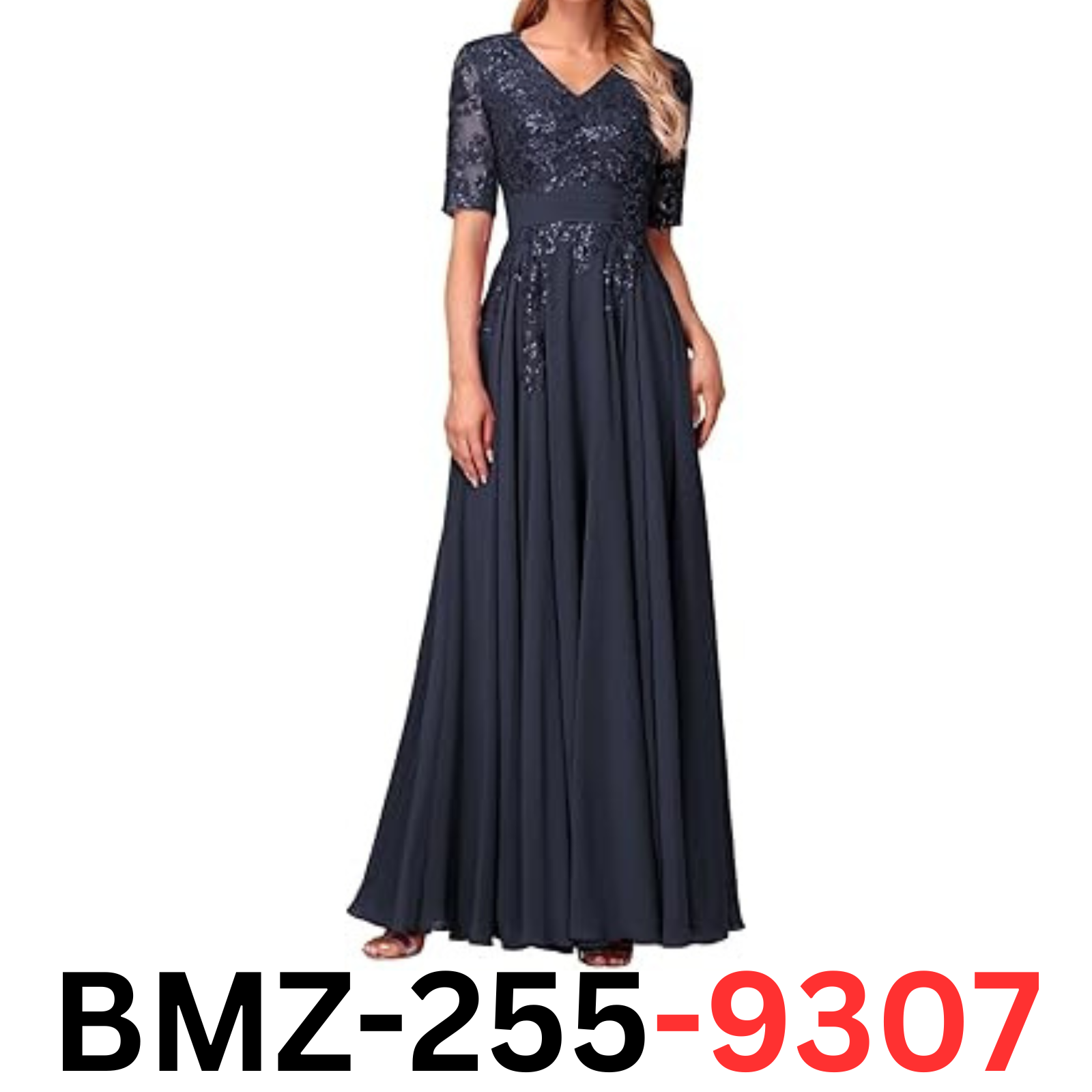 Amidin Sequin Mother of The Bride Dresses Sleeves Lace Navy Blue VNeck Dress, 16