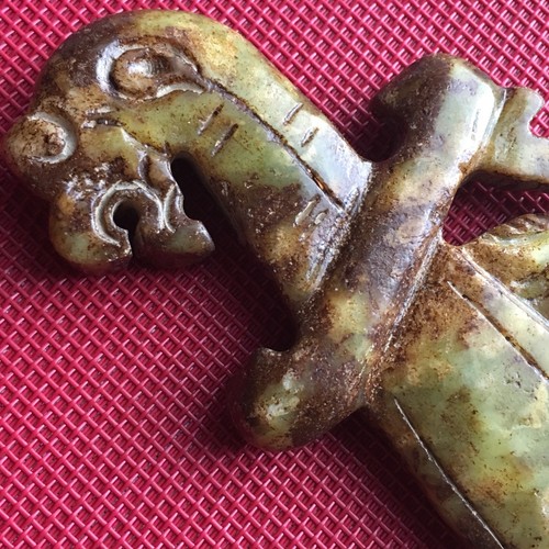 Old Chinese Natural Jade, Hand Carved Knife Dragon,160 mm, 219 g, China