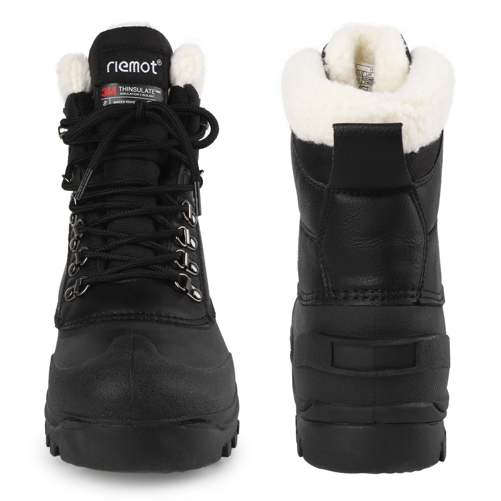 Mens Snow Boots Lace Up Outdoor Waterproof Winter Warm Fur Insulated Ski Boots