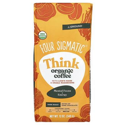 Think, Organic Coffee with Lion's Mane & Chaga Mushrooms, Ground, Dark Roast, 12
