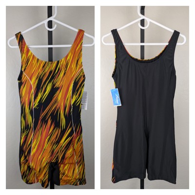 NWT Adoretex women's XL Sunfire Unitard Swimsuit gold orange black