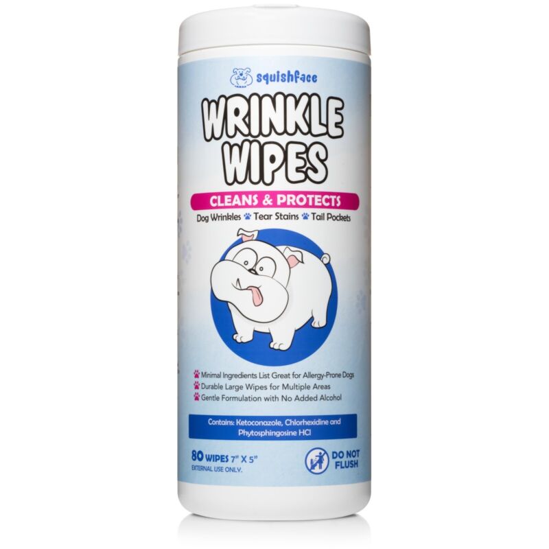 Squishface Wrinkle Wipes - Cleans & Protects Dog Wrinkles & Tear Stains