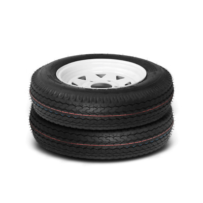 Two 5.30-12 Trailer Tires And Rims 5.30x12 530 X 12 LRC 5 Lug White Spoke Wheel