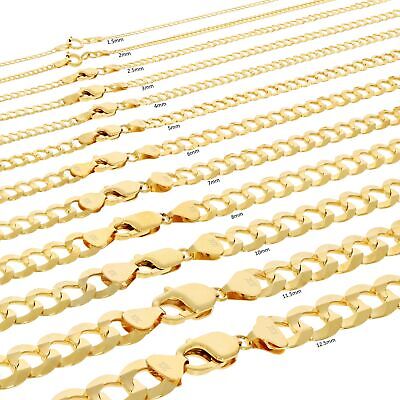 10K Yellow Gold Solid 2mm-12.5mm Curb Cuban Chain Link Necklace Bracelet 7"- 30"