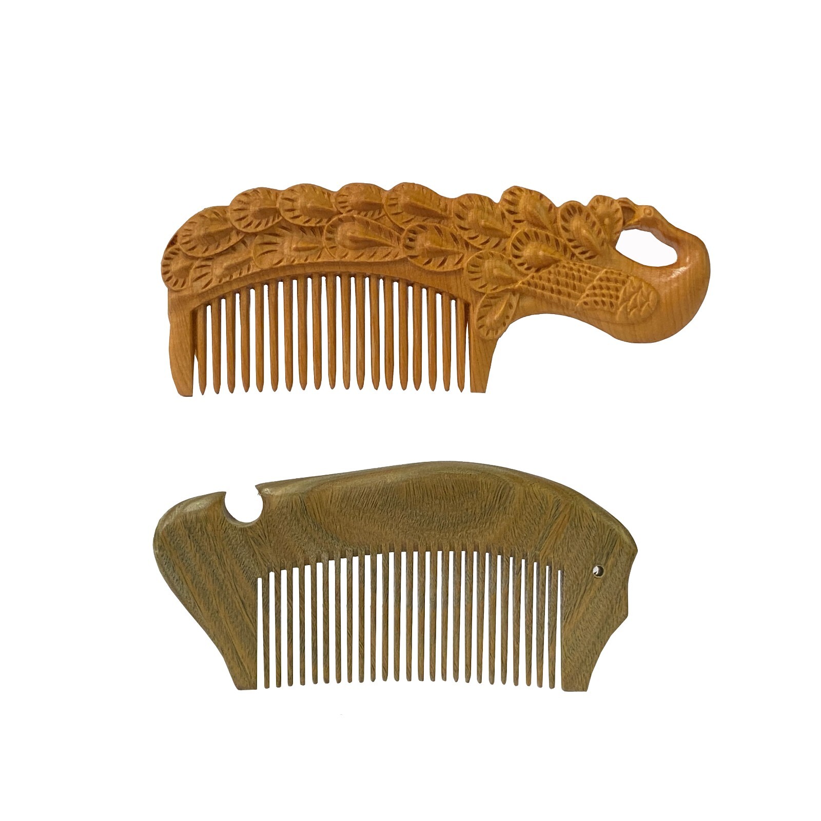 Set of 2 Chinese Brown Handmade Wood Simple Flat Top Combs ws2526S Set of 2 Chinese Brown Handmade Wood Simple Flat Top Combs ws2526S