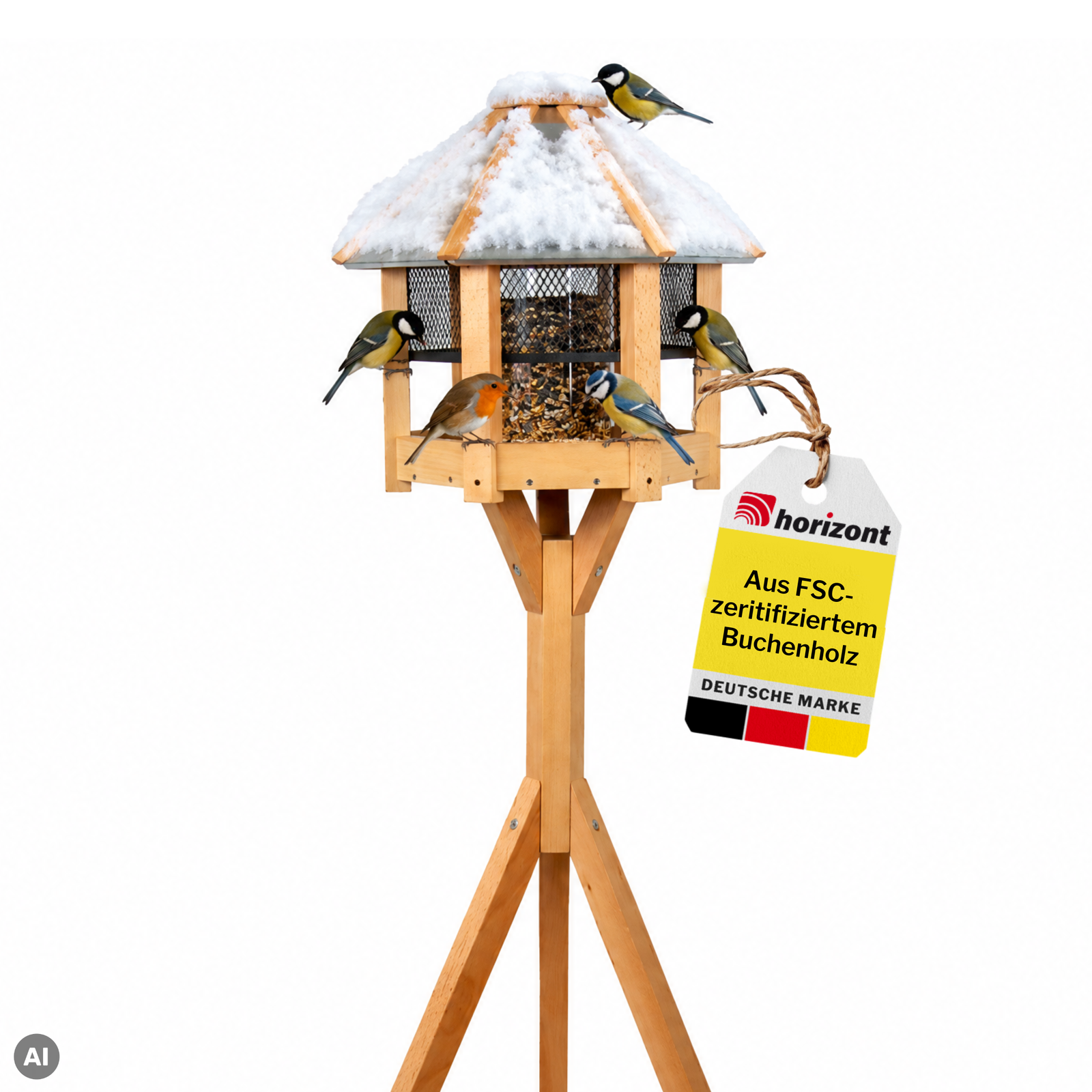 Vogelfutterhaus Vogelhaus Futterstation mit Ständer aus Buchenholz 134 cm hoch