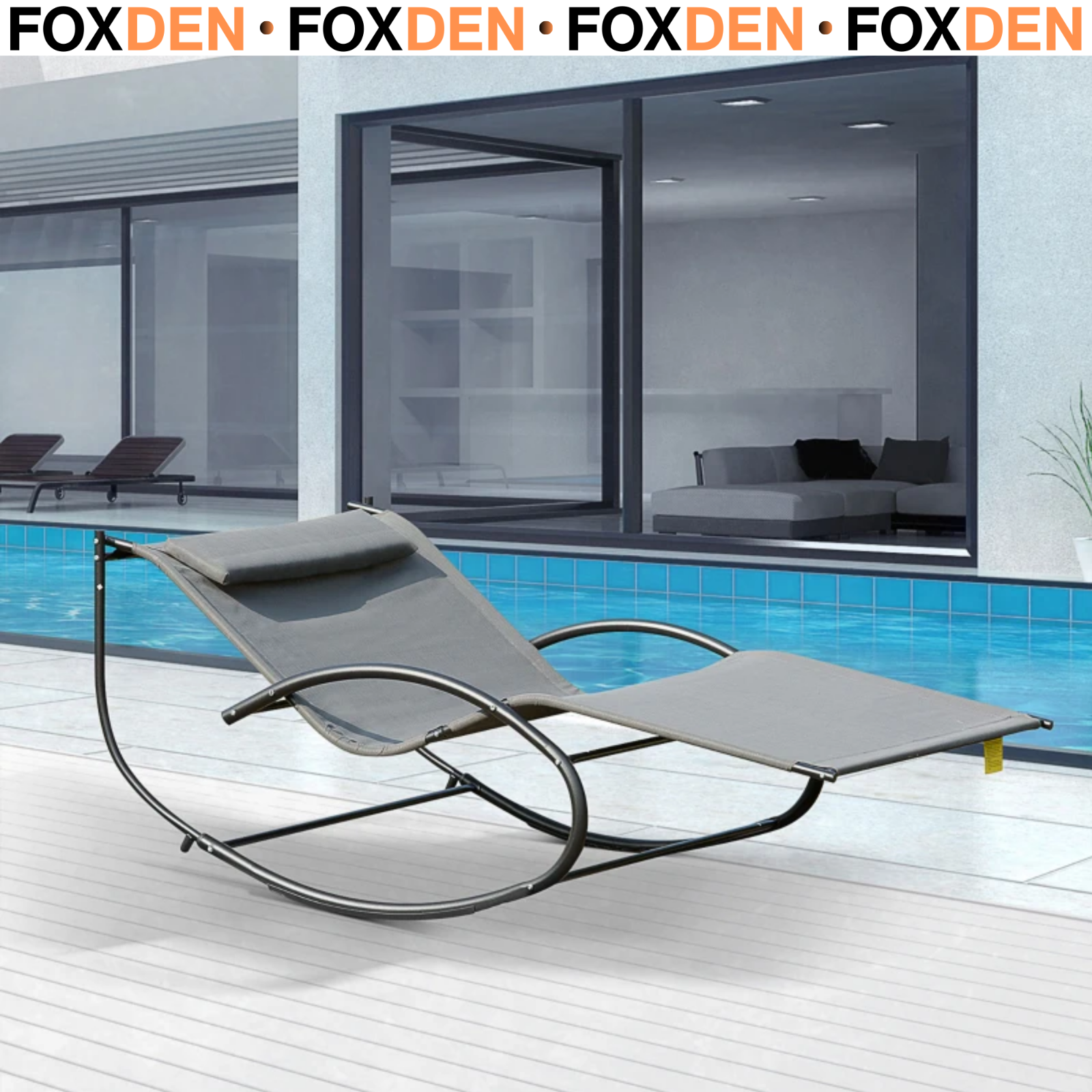 Double Sun Lounger Sunbed Daybed with Armrest and Headrest Pillow for Two Grey