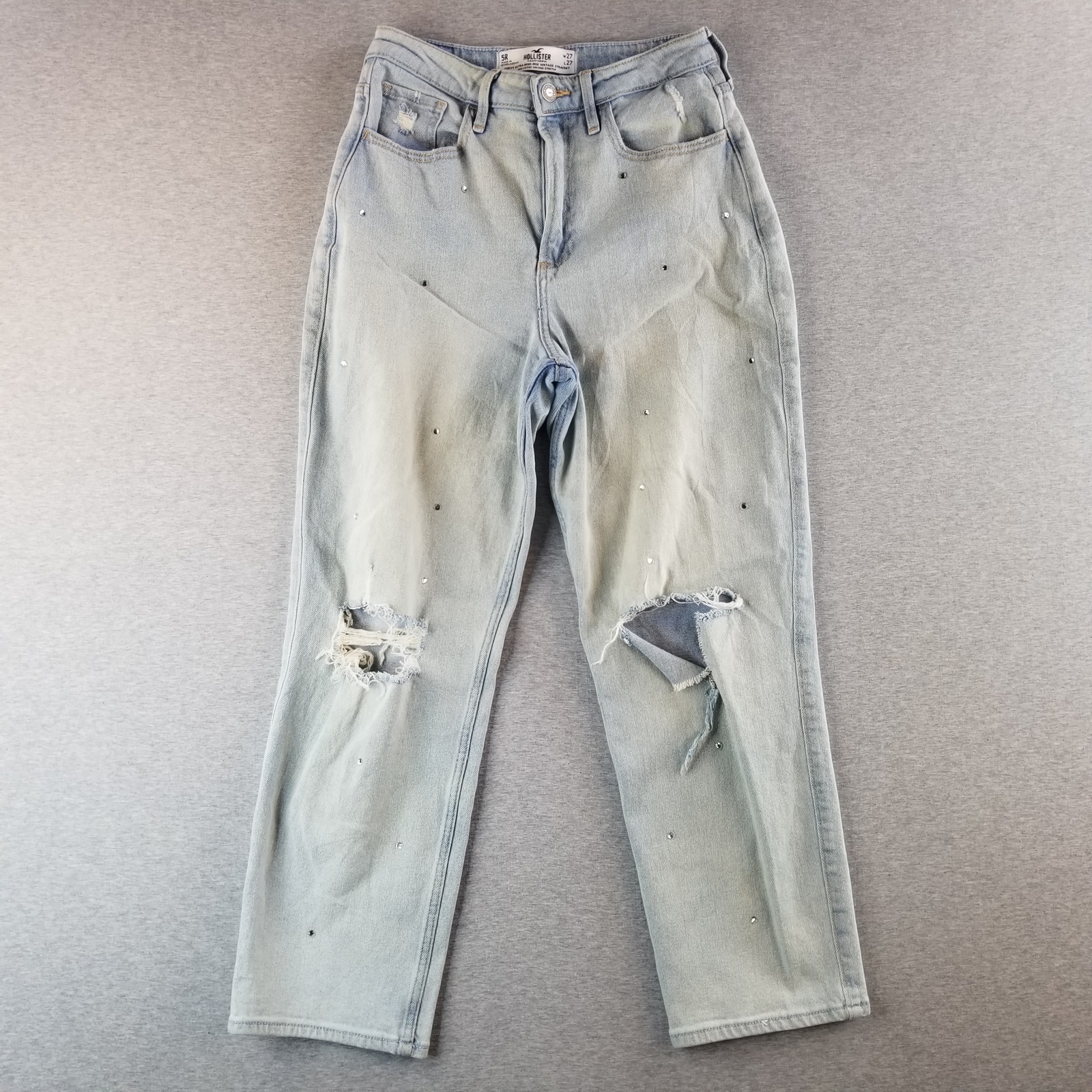 Hollister Jeans Women's Sz 5 Blue Wash Curvy High Rise VTG Studded Grunge Indie