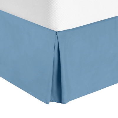 Solid Luxury Pleated Tailored Bed Skirt - 14  Drop Dust Ruffle, King-Blue Heaven