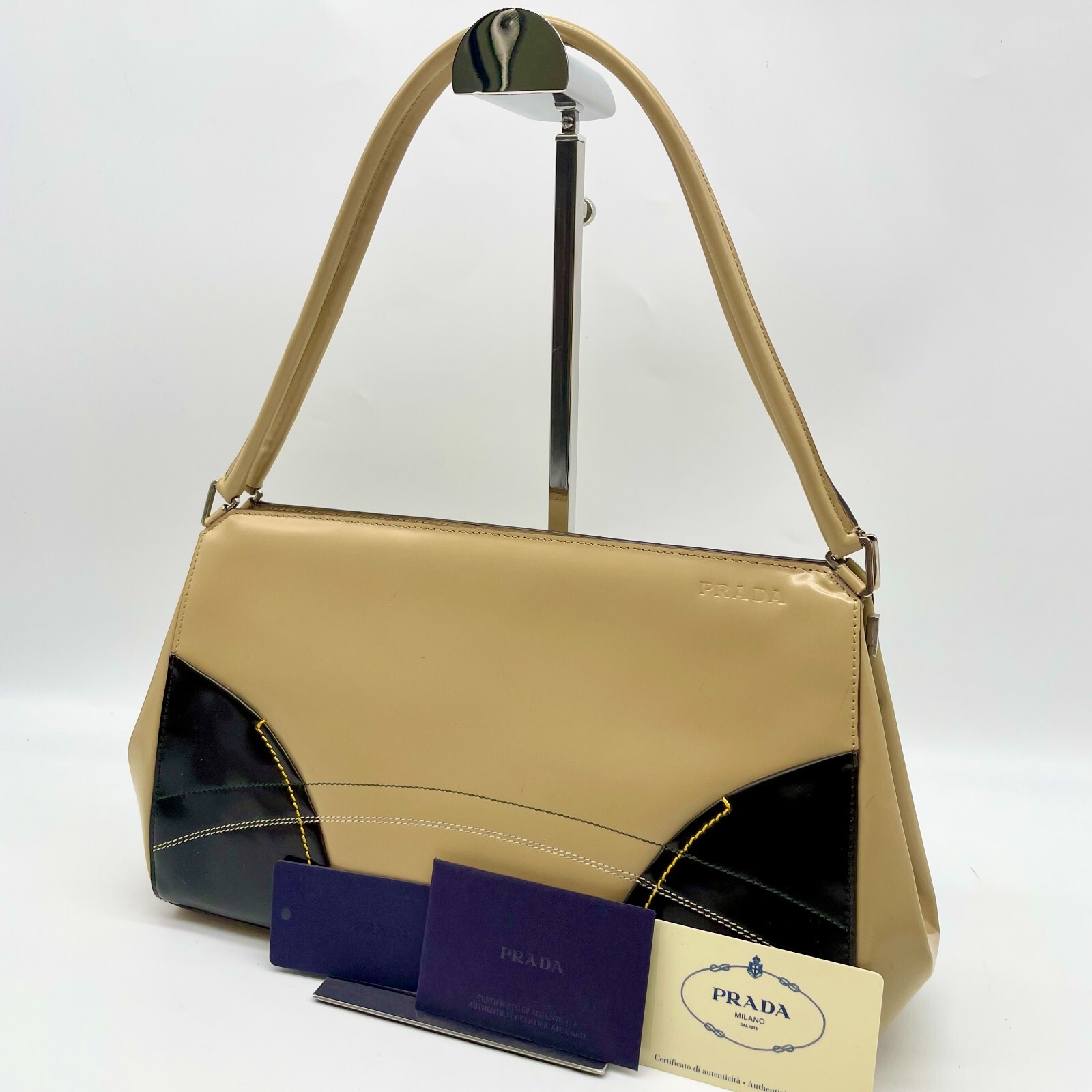 Prada Handbag Beige Black Patent Leather Archive vintage Y2K Prada Handbag Beige Black Patent Leather Archive vintage Y2K