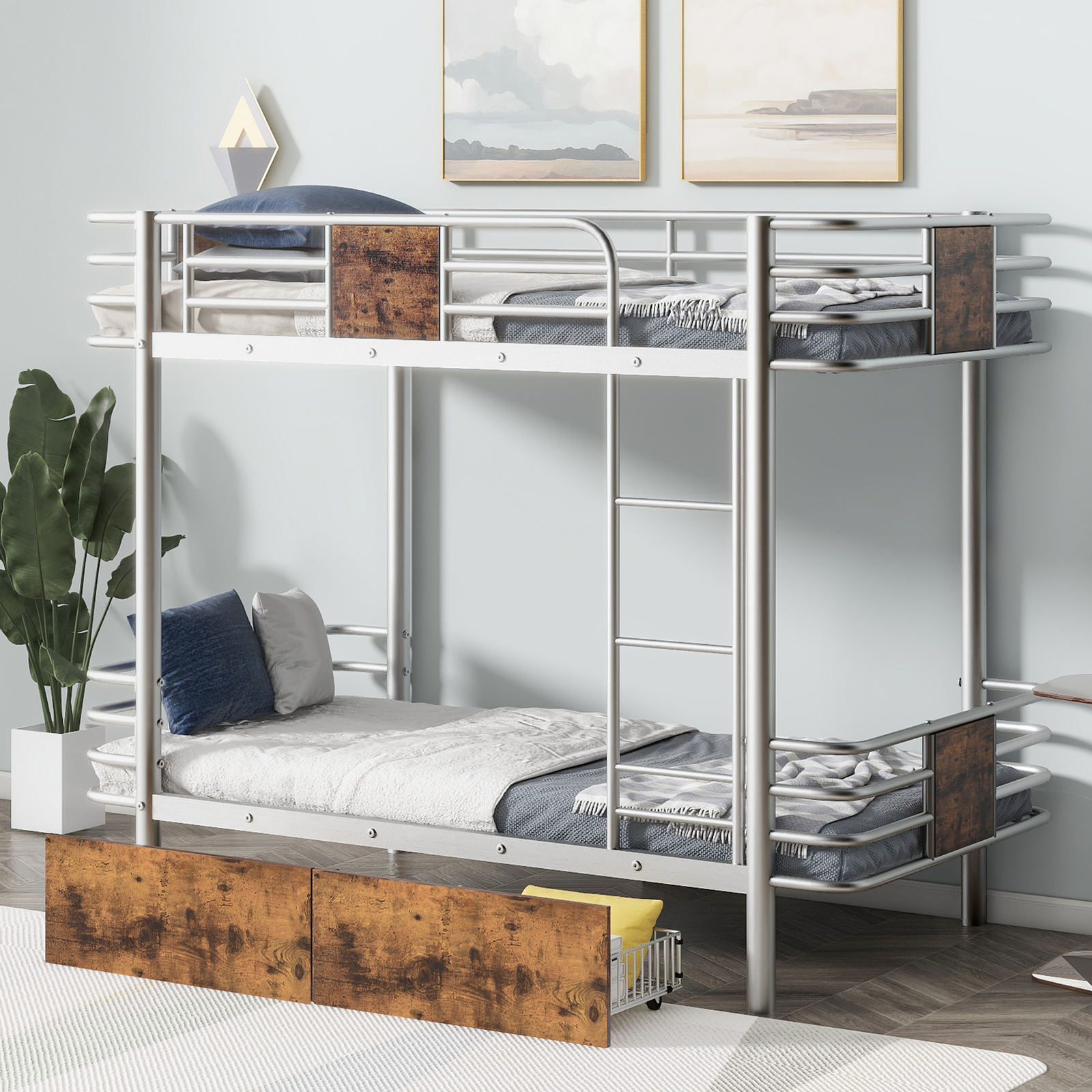 W/ Guardrail +2 Storage Drawers Silver