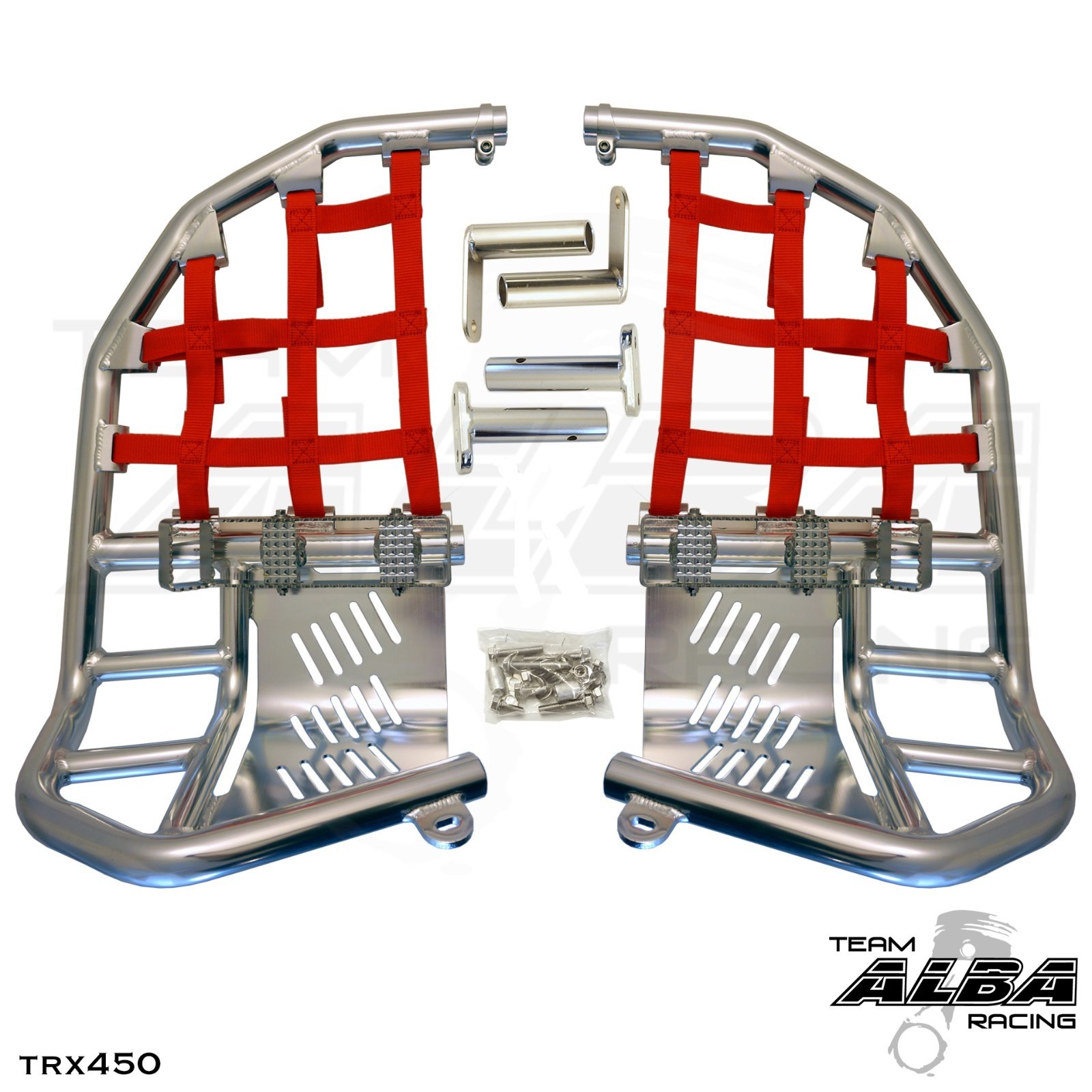 Trx 450r 450er Nerf Bars Pro Peg Heel Guards Alba Racing Silver Red