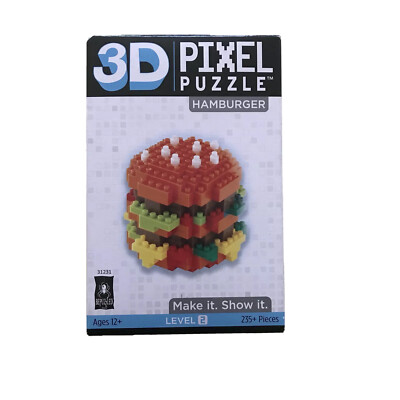 BePuzzled Hamburger 3D Pixel Puzzle Building Toy Level 2 Age 12+ Interlock Brick