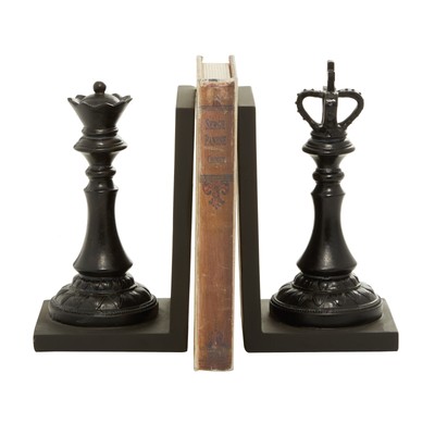  5'' Chess Black Resin Bookends with King and Queen Set of 2