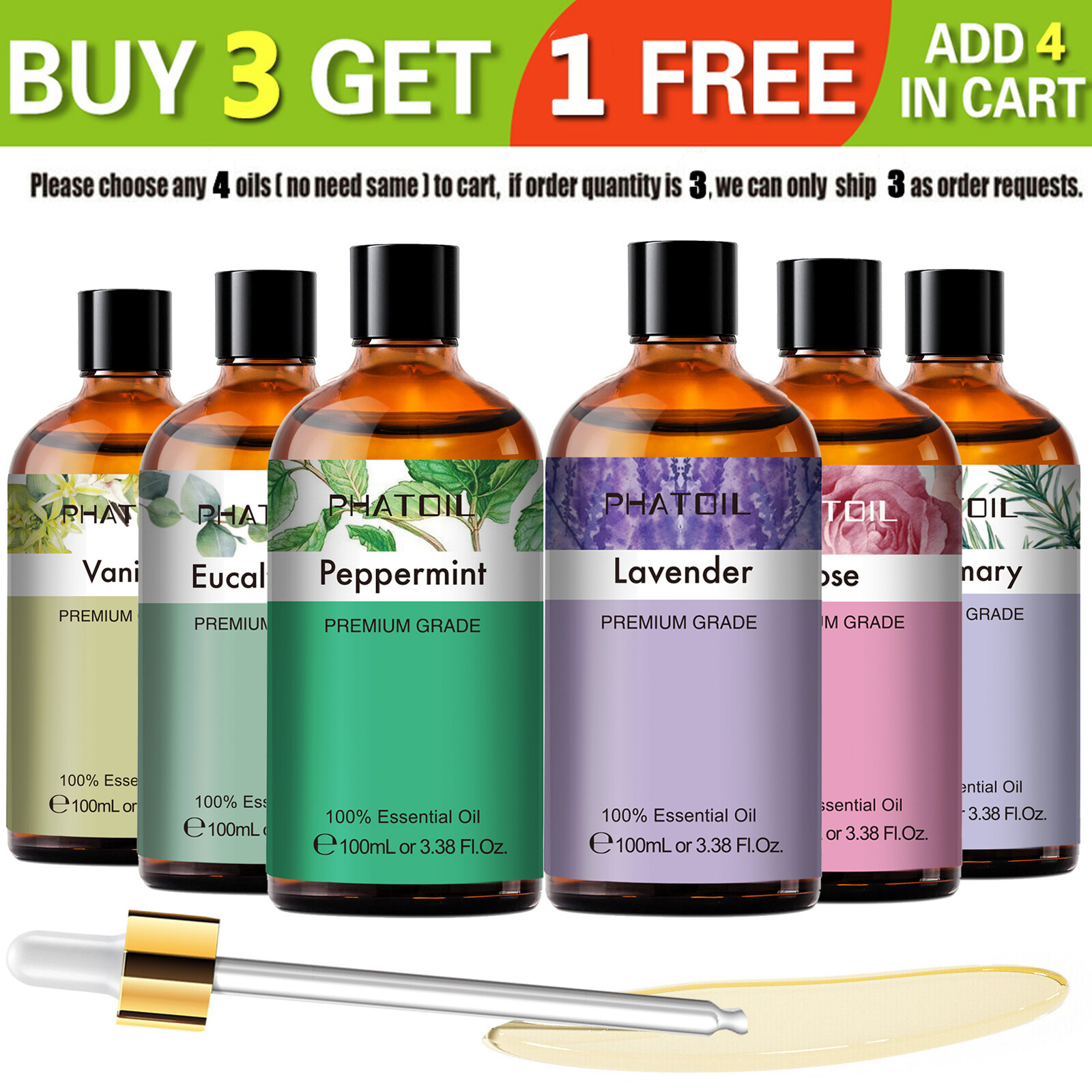 100ML Essential Oils, Therapeutic Grade, Pure and Natural Premium Quality Oil