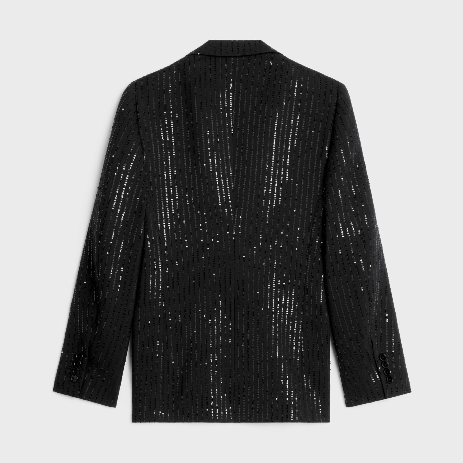 Pre-owned Celine 4350$ Black Blazer Jacket - Striped Sequin Embroidery, Wool Gabardine