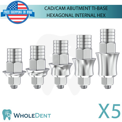 5x Ti-Base CAD/CAM Hexagonal Abutment Titanium Dental Int Hex Connection 2.42mm