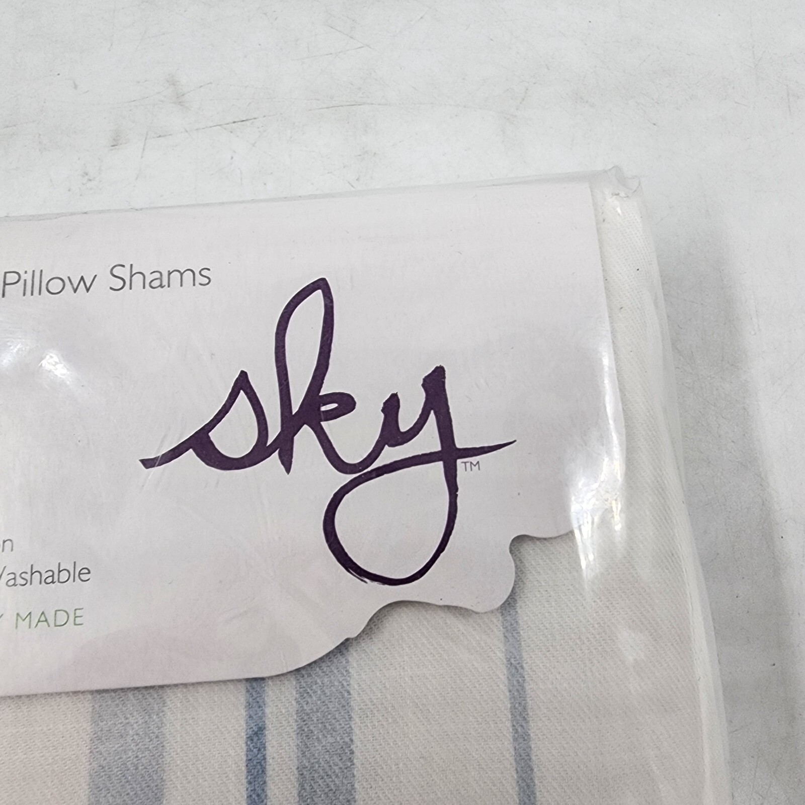 Sky Bristol Stripe Print Euro Pillow Sham Set 26in x 26in Blue Button Closure + - Picture 4 of 12