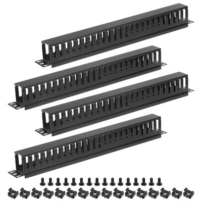 4 Pack 1U 19 Inch Cable Manager 24 Slot Horizontal Rack Mount Wire Management