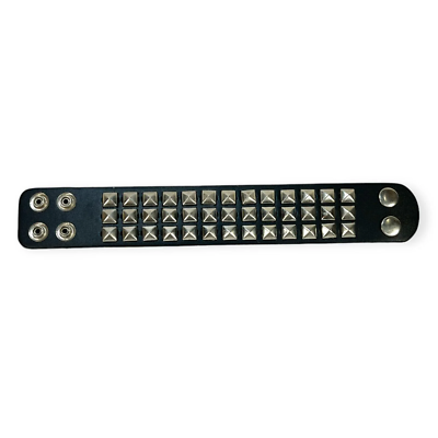 Wide Black Leather Studded Adjustable wristband Bracelet 8 in - 8-1/2 inch NEW.