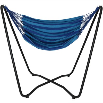 Cotton Hammock Chair with Space Saving Steel Stand - Beach Oasis by Sunnydaze