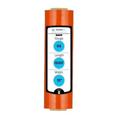 Cast Hand Narrow Stretch Wrap 15'' x 1500' 63 Ga 8 Rls Dark Orange Shrink Film