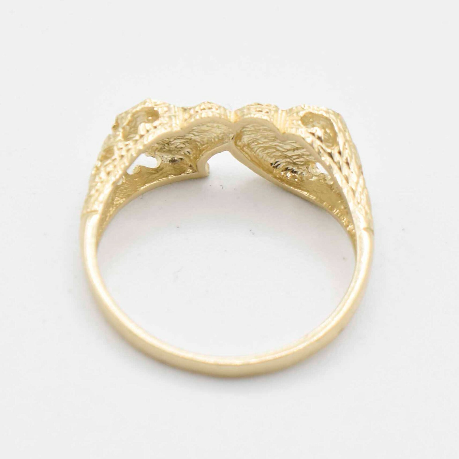 Pre-owned Bayam Satin Finish Double Heart With Textured Sides Ring Real Solid 10k Yellow Gold