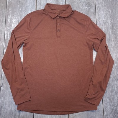 Lululemon Long Sleeve Polo Mens M Brown Evolution Heathered Athletic Shirt