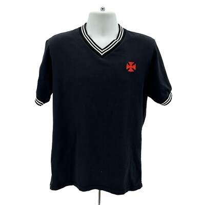 Vintage Vasco Da Gama Brasil Logo V-Neck Black Short Sleeve T-Shirt Mens Large