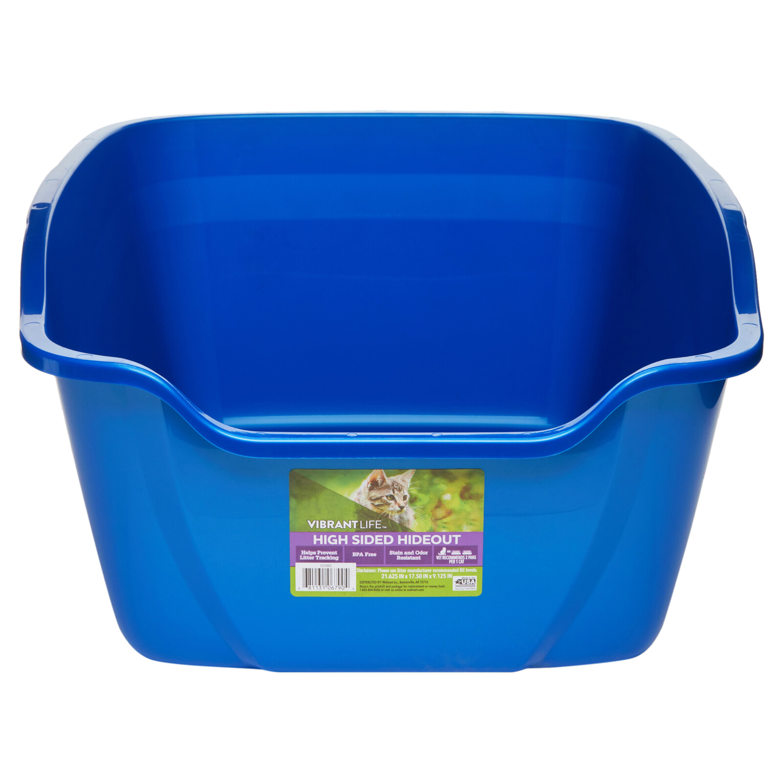 Vibrant Life High Sided Hideout Cat Litter Box, Blue