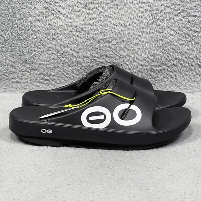 Oofos OOahh Sport Mens Size 10 Slide Sandals Shoes Black White Recovery