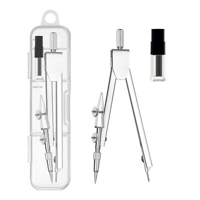 2 Pack Student Metal Compass Set for Geometry with Extra Lead Refills Math Co...