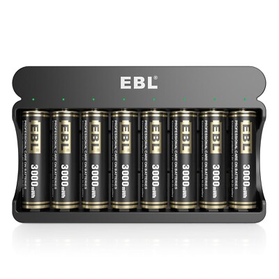 8 Pack Rechargeable AA Batteries Ni-Zn 3000mWh with 8 Bay Ni-Zn Battery Charger