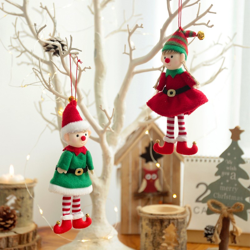 6.3" Elf Plush Christmas Stuffed Dolls Boy&Girl Elves-Standing Xmas Tree Ornamen
