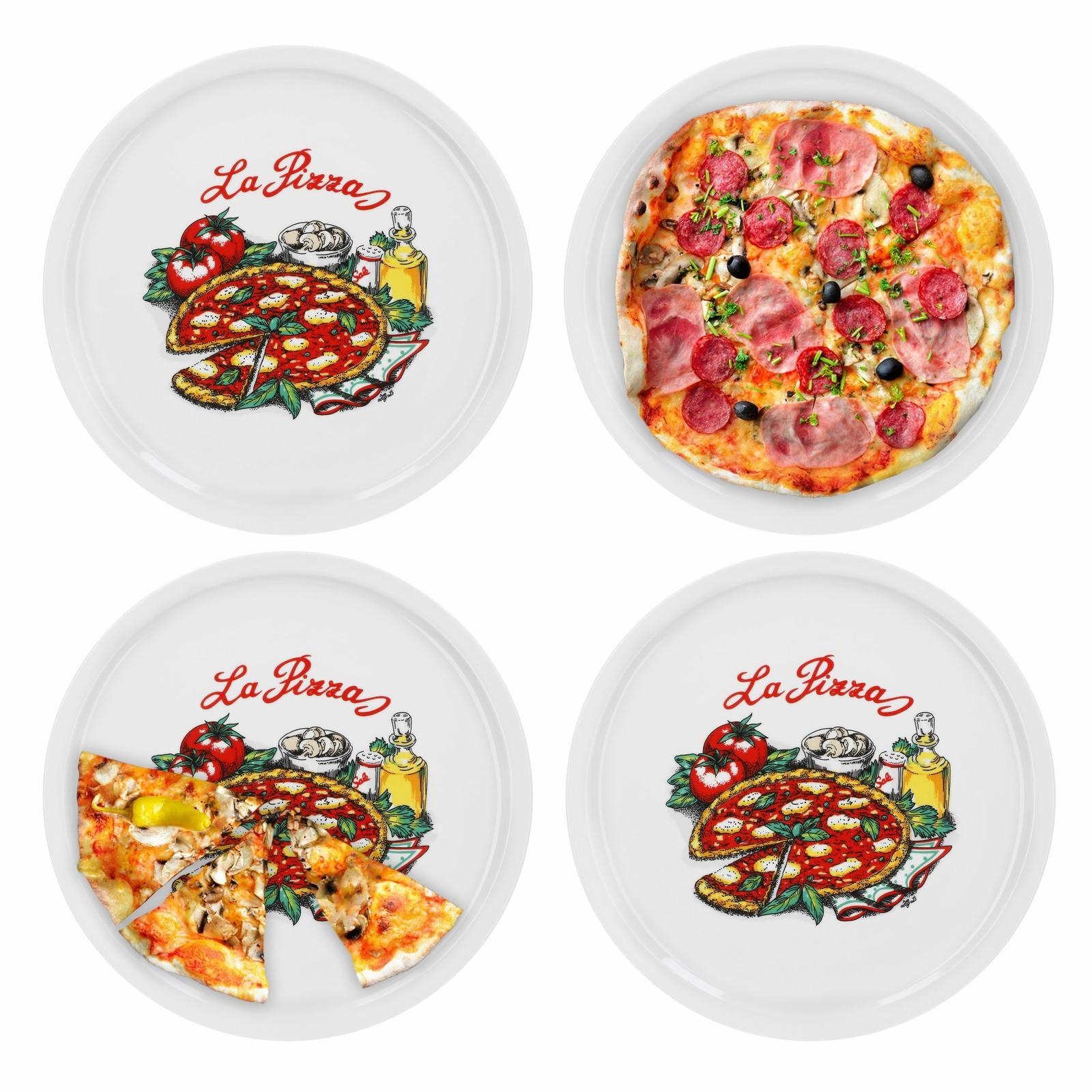 4er Set Pizzateller Napoli Motiv 30,5cm Porzellan weiß Pizza Pasta Teller Neu