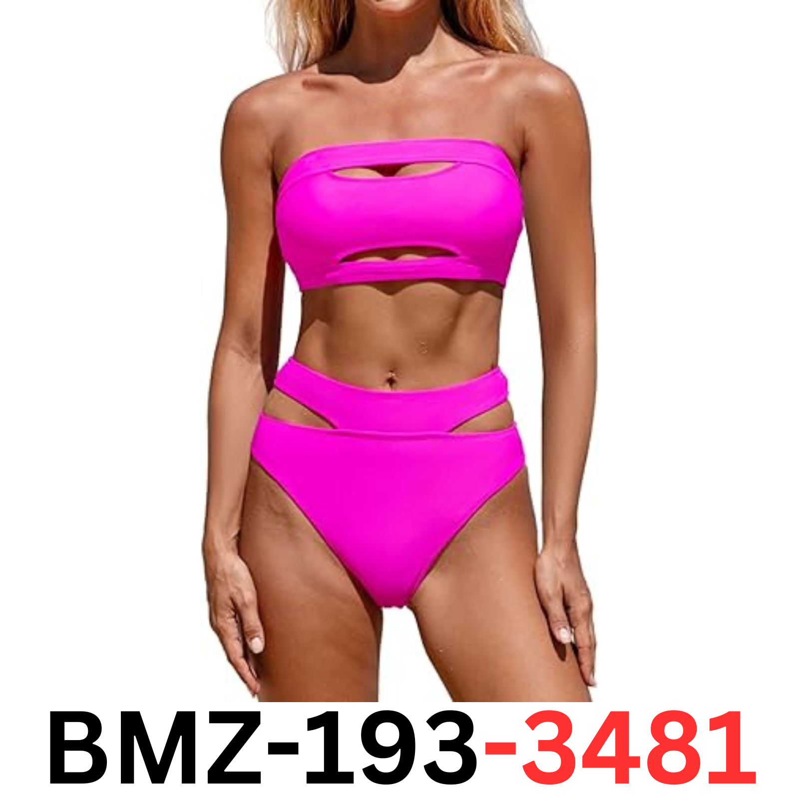 popvil Womens Hotpink Strapless High Waisted Bikini Sets Sexy Bandeau Swimsuit S