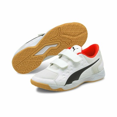 Puma AURIZ V Kinder Hallenschuhe mit Klettverschluss weiß-rot 106150-07