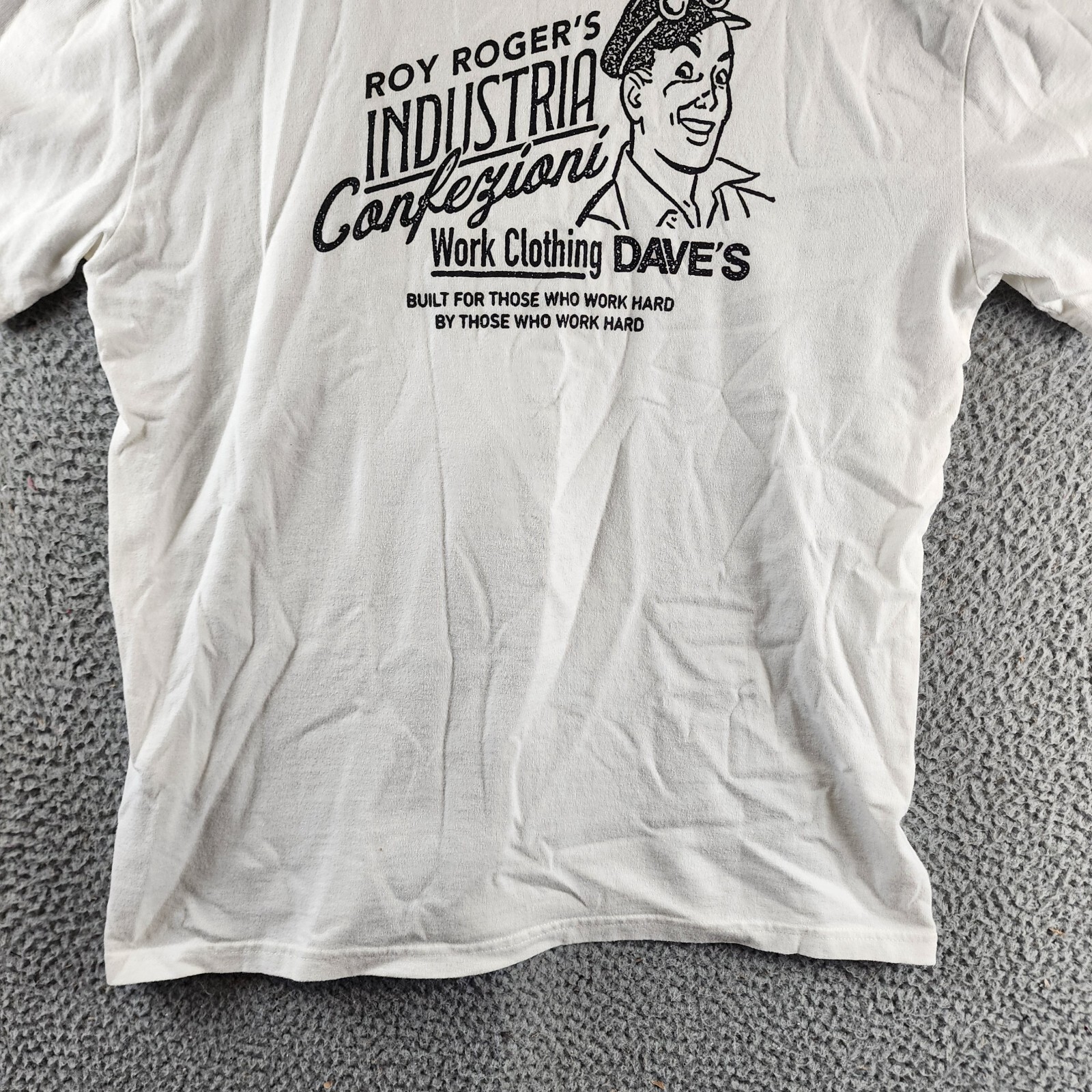 Roy Roger's X Dave's New York Industrial Print Tee Men's M White Crew Neck S/S - Picture 15 of 16