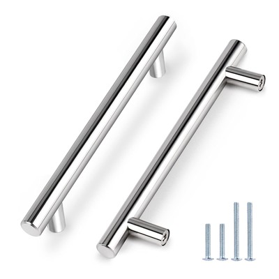 Probrico 5 Pack | Chrome Kitchen Cabinet Pulls Euro T Bar Cabinet Handles Pol...