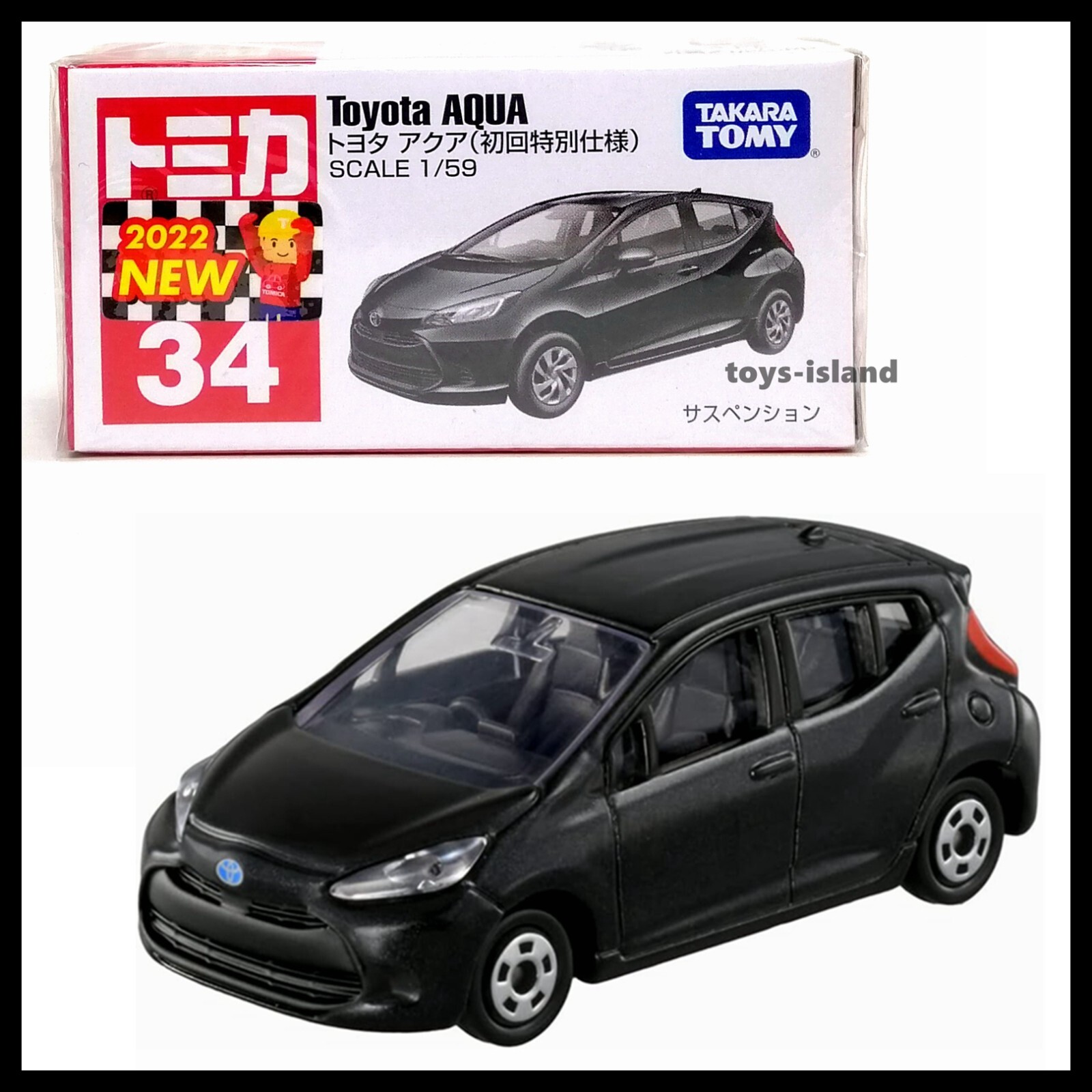 TOMICA No.34 TOYOTA AQUA 1/59 TOMY 2022 New Black | eBay