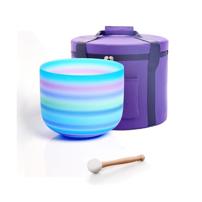Rainbow Crystal Singing Bowl,8inch 432hz G Note Blue Frosted Quartz Sound Bow...